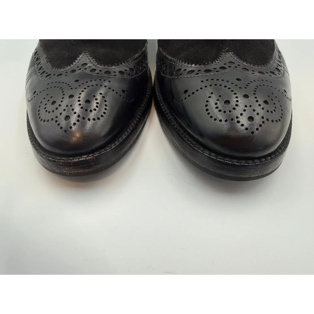 Lethato Men's Black Leather Suede Wingtip Brogue Oxford Dress Shoes Sz 9.5/10